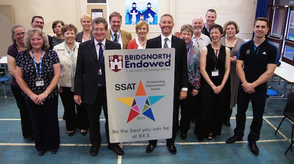 Bridgnorth Endowed School staff and governors receive the outstanding improvement award.