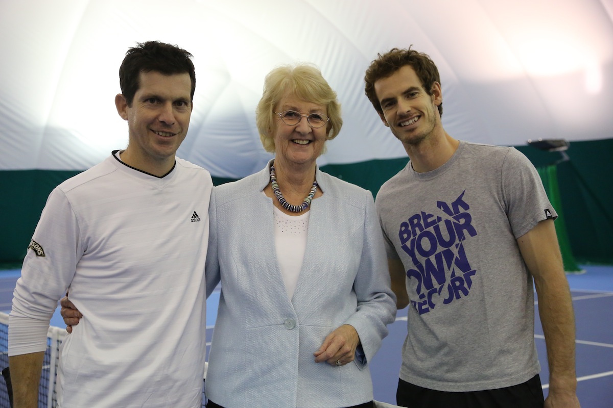 Tim Henman, Cathie Sabin and Andy Murray at Cobhams’ new High Performance Tennis Centre;